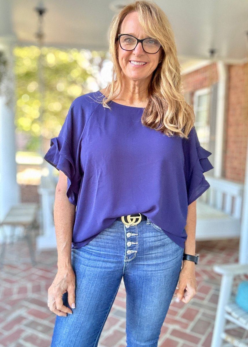 Ruffle Sleeve Top - Navy | Umgee - Shirts & Tops - Jimberly's Boutique - Olive Branch - Mississippi