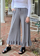 Ruffled Wide Leg Pants - Grey - casual pants - Jimberly's Boutique - Olive Branch - Mississippi