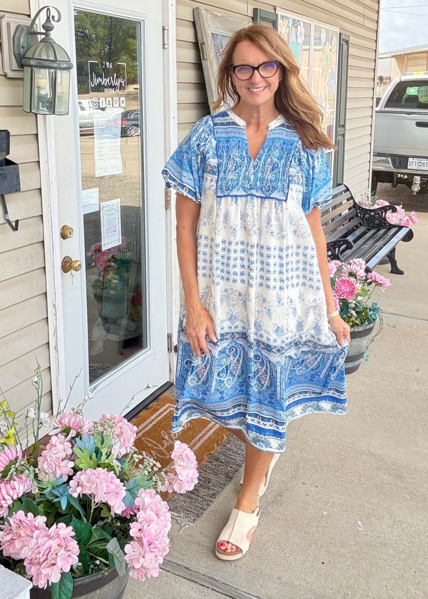 Sadie Paisley Print Midi Dress - Blue | Umgee - Umgee Dress - Jimberly's Boutique - Olive Branch - Mississippi