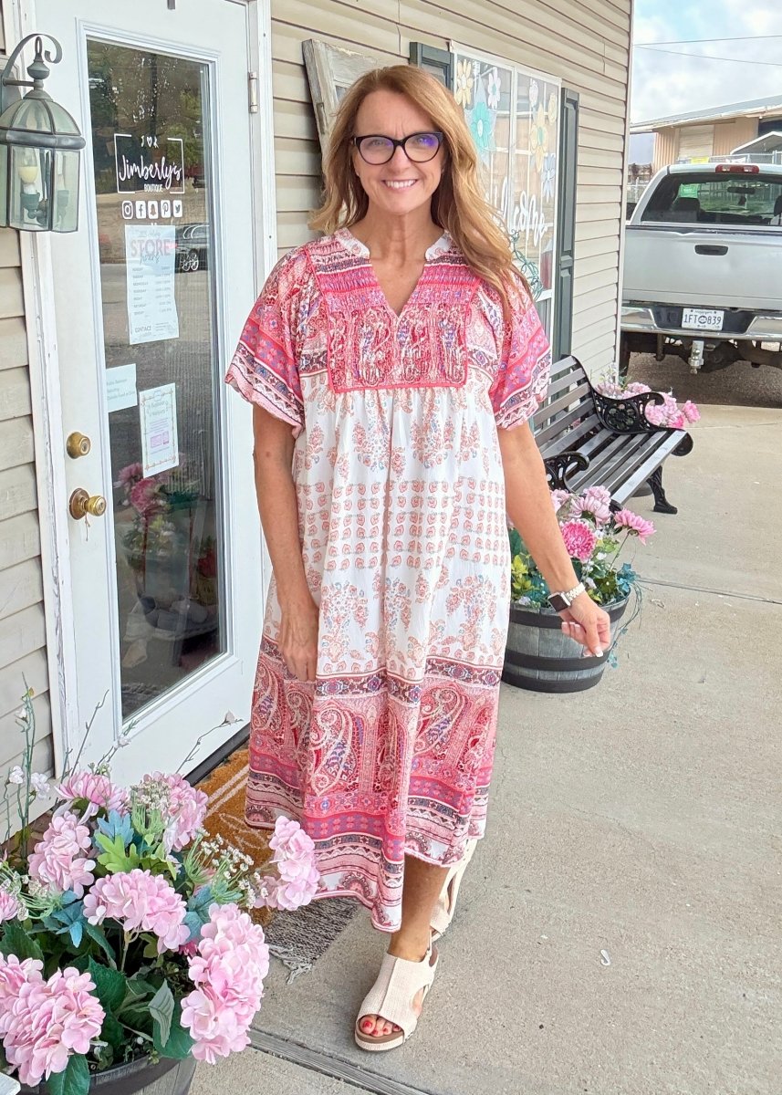 Sadie Paisley Print Midi Dress - Red | Umgee - Umgee Dress - Jimberly's Boutique - Olive Branch - Mississippi