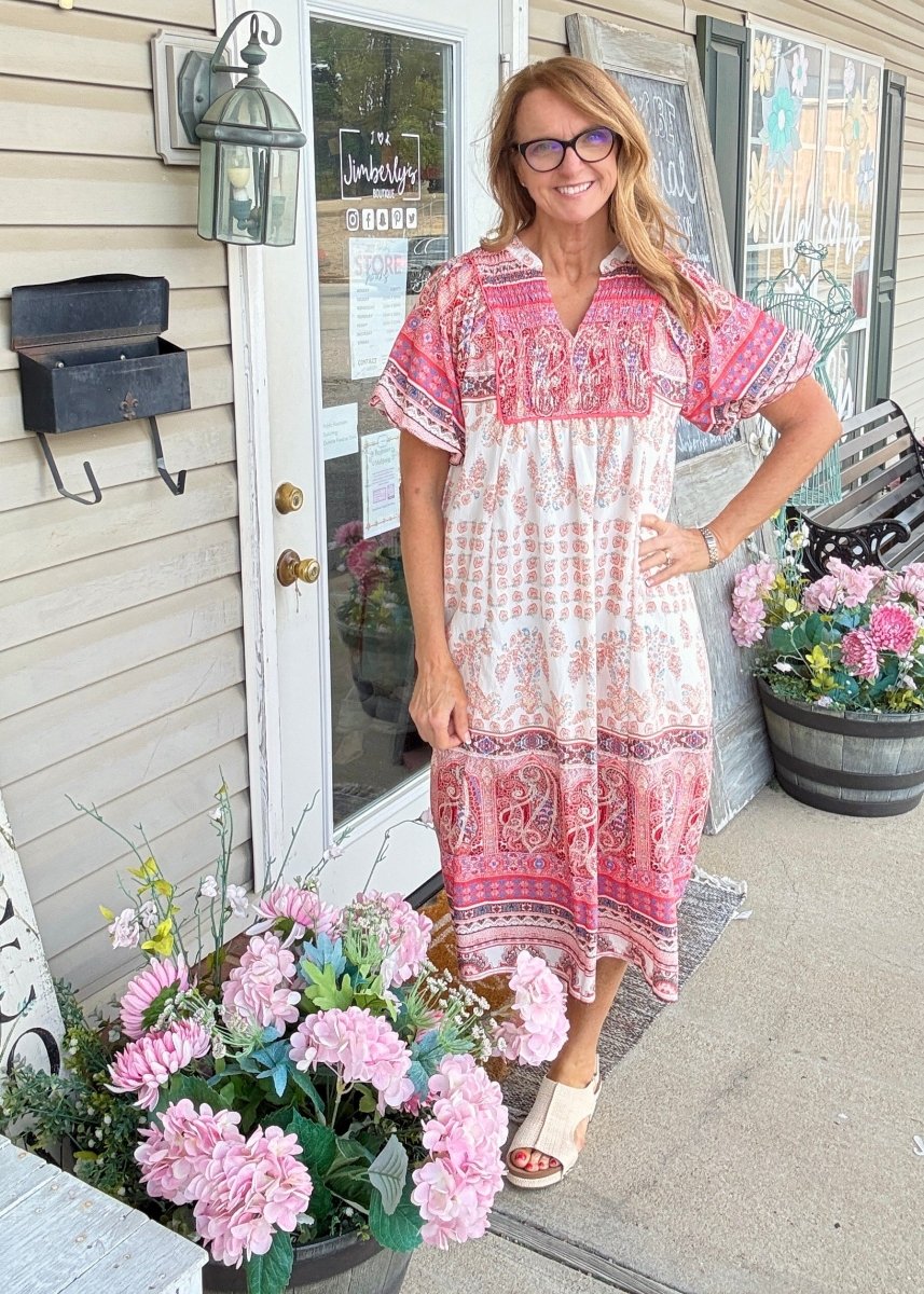 Sadie Paisley Print Midi Dress - Red | Umgee - Umgee Dress - Jimberly's Boutique - Olive Branch - Mississippi