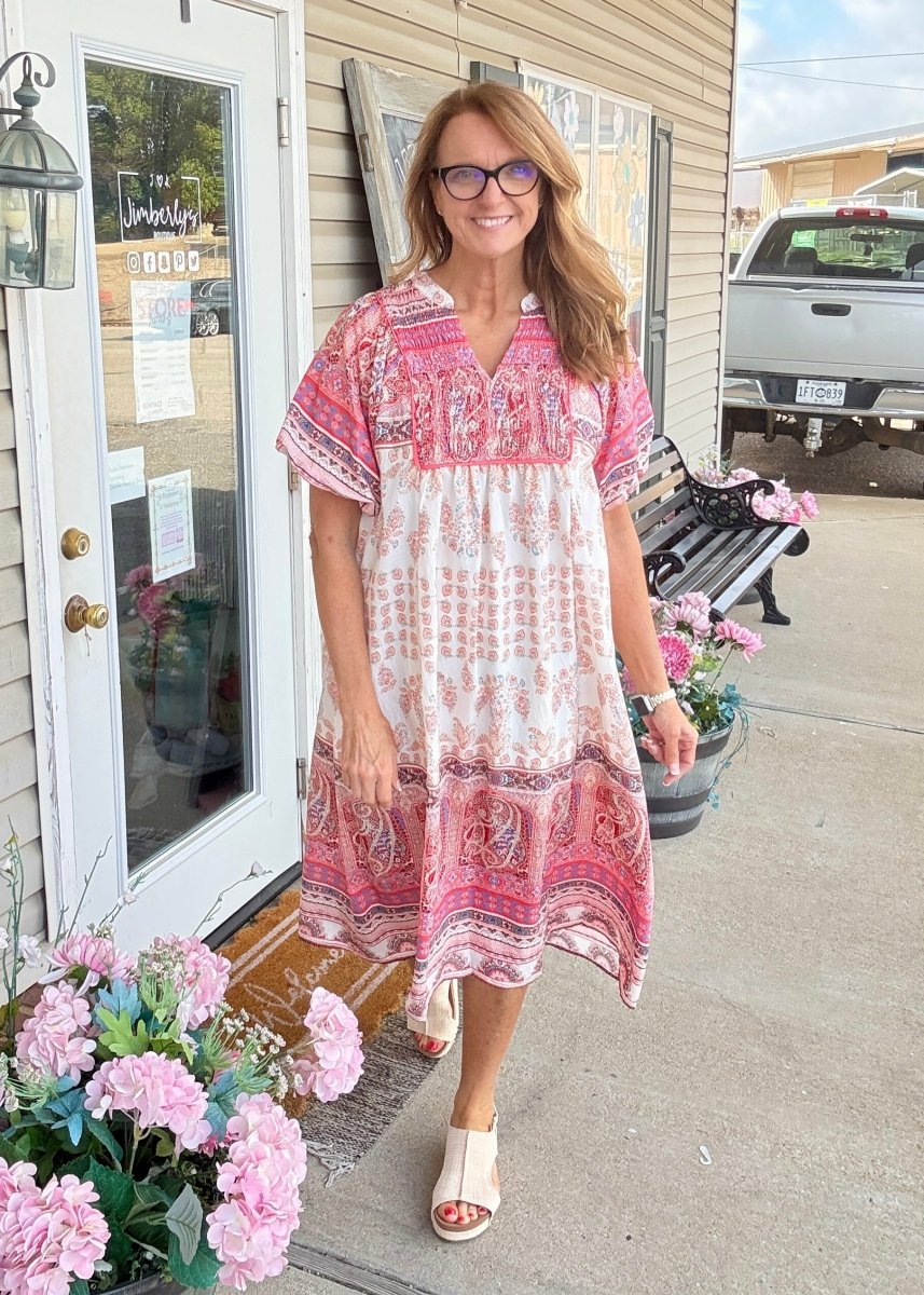 Sadie Paisley Print Midi Dress - Red | Umgee - Umgee Dress - Jimberly's Boutique - Olive Branch - Mississippi