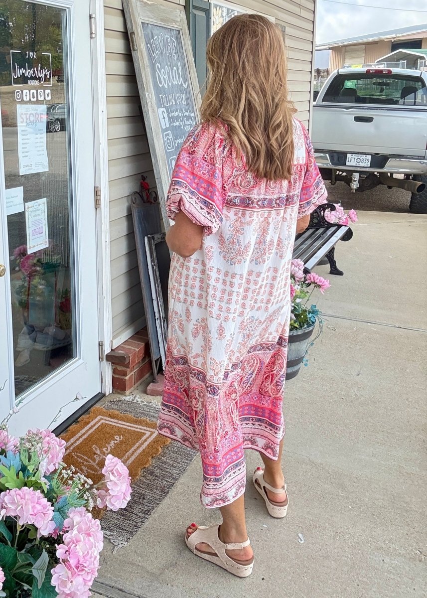 Sadie Paisley Print Midi Dress - Red | Umgee - Umgee Dress - Jimberly's Boutique - Olive Branch - Mississippi