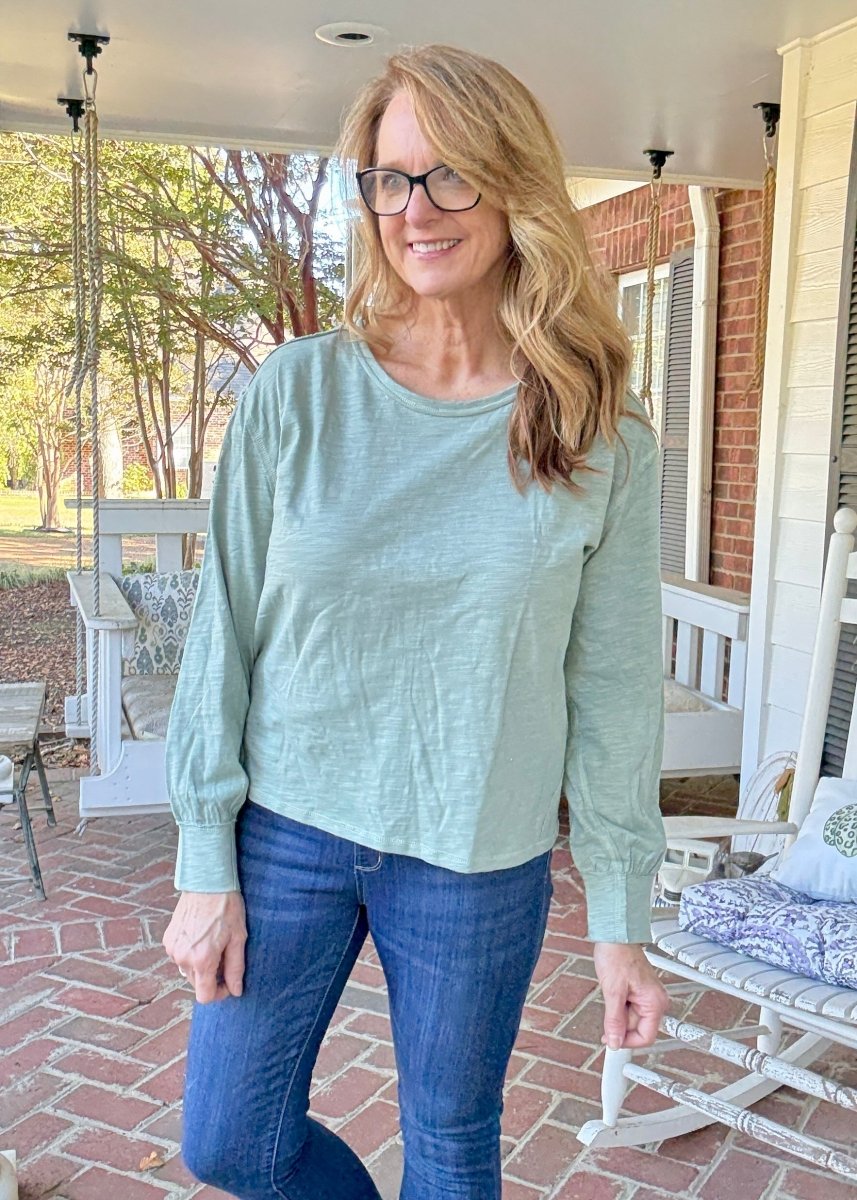 Sage Long Sleeve Cotton Slub Top | Kori - Jimberly's Boutique - Olive Branch - Mississippi