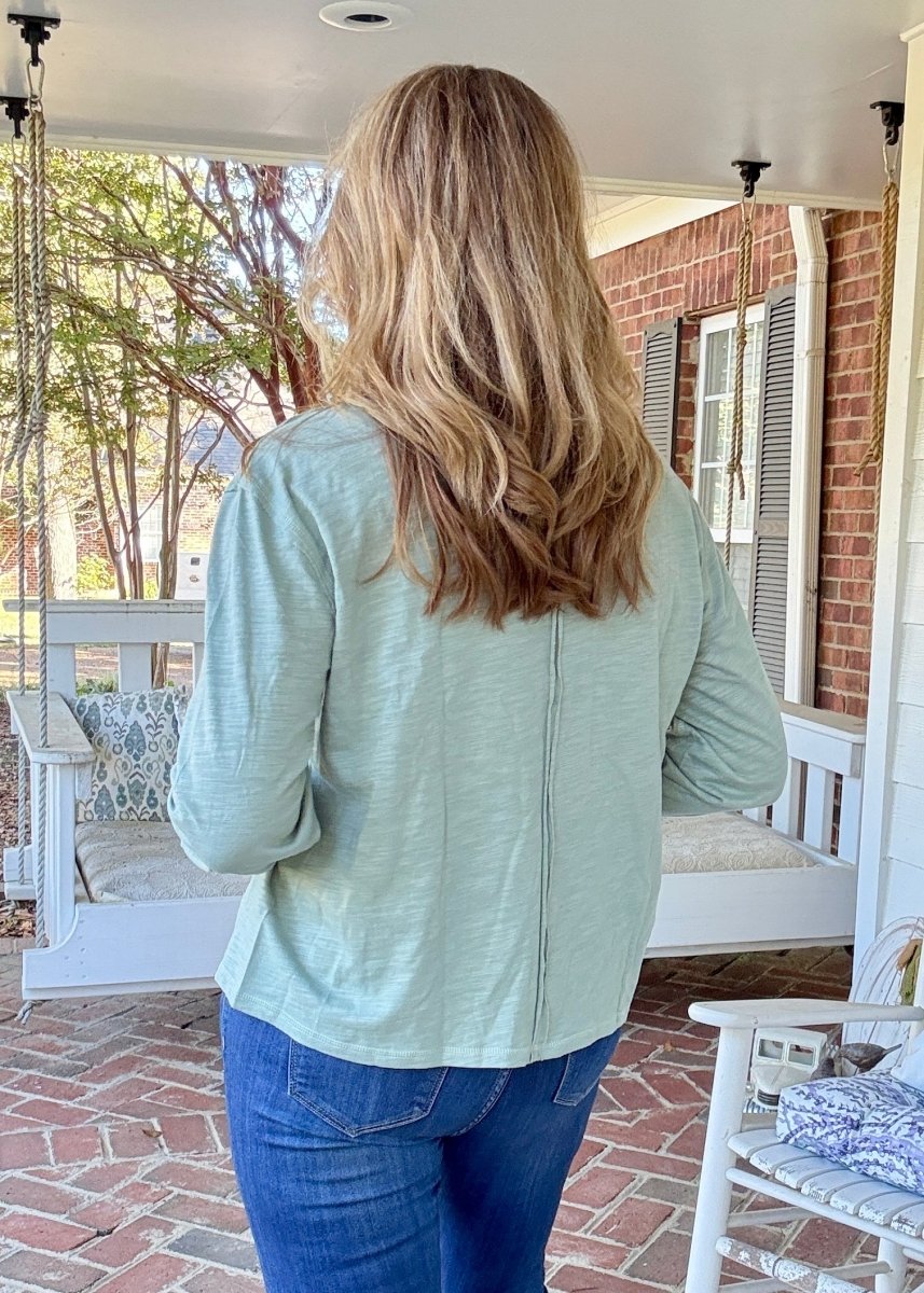 Sage Long Sleeve Cotton Slub Top | Kori - Jimberly's Boutique - Olive Branch - Mississippi