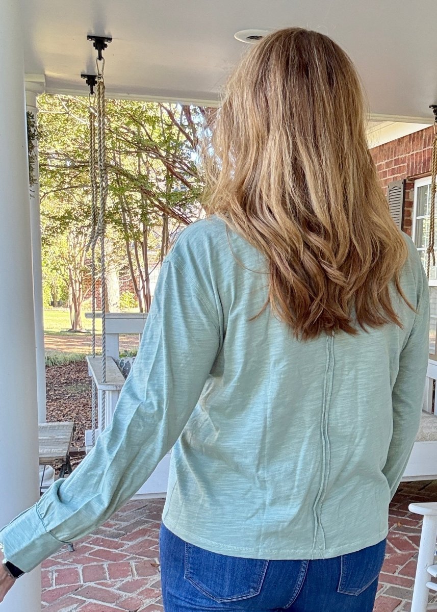 Sage Long Sleeve Cotton Slub Top | Kori - Jimberly's Boutique - Olive Branch - Mississippi