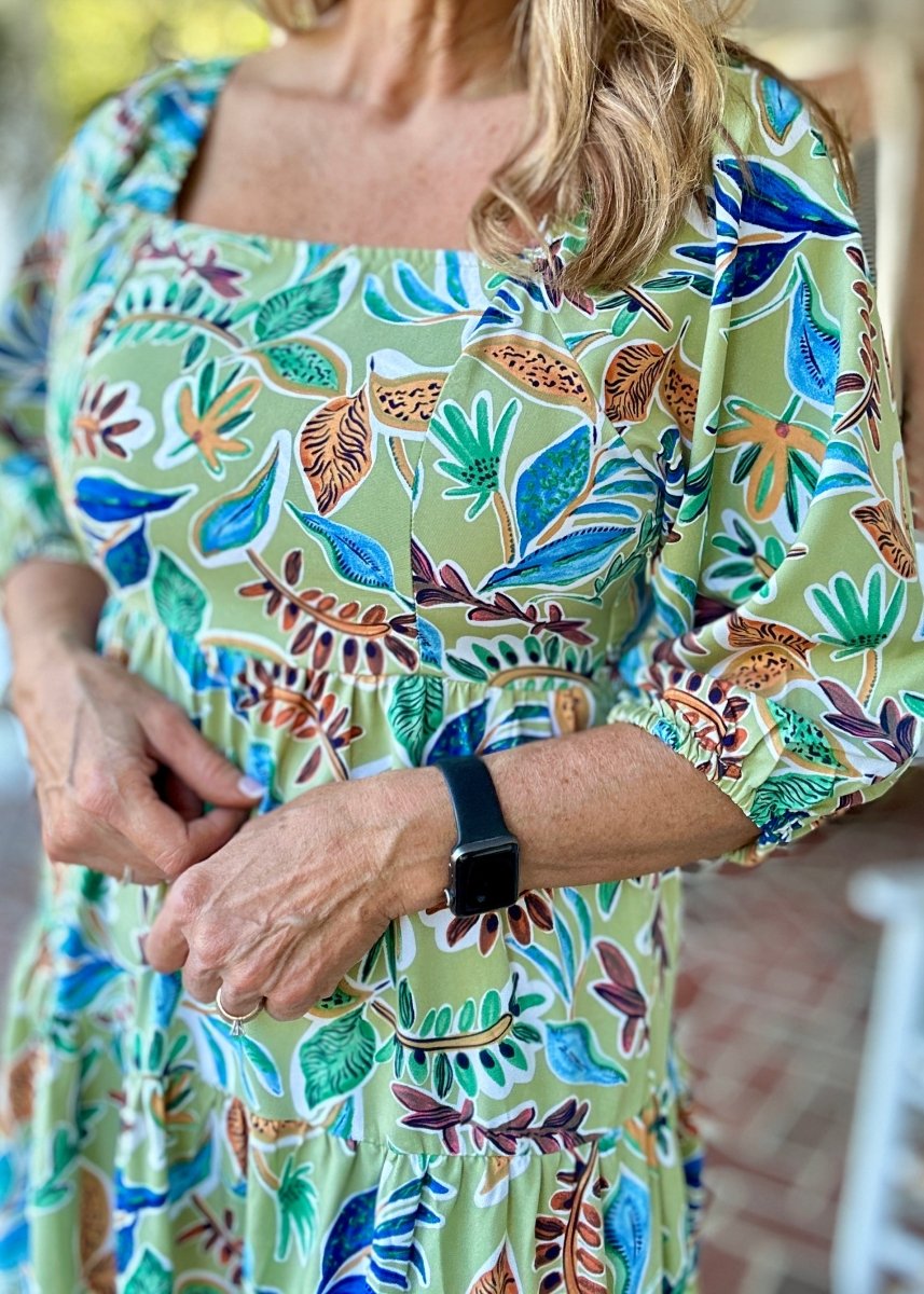 Sage Mix Square Neck Midi Dress | Umgee - Maxi Dress - Jimberly's Boutique - Olive Branch - Mississippi
