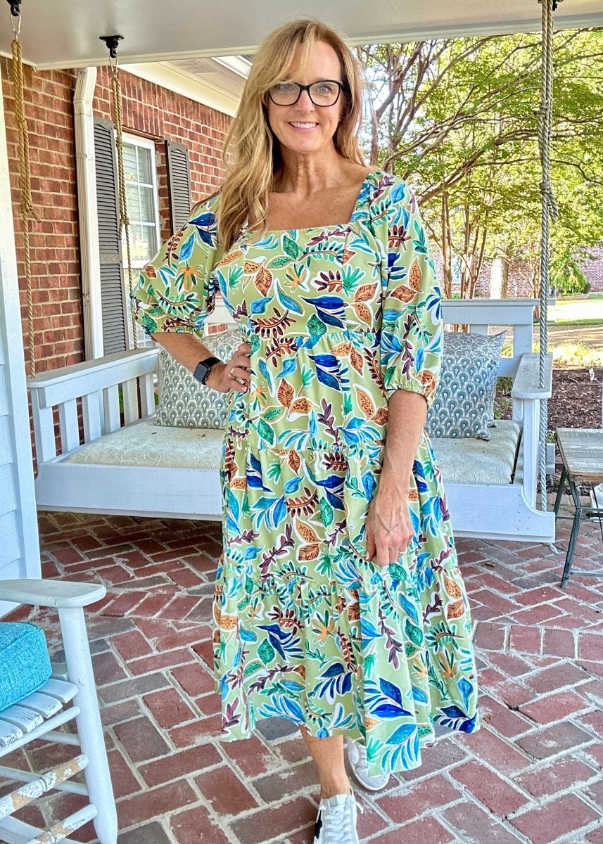 Sage Mix Square Neck Midi Dress | Umgee - Maxi Dress - Jimberly's Boutique - Olive Branch - Mississippi