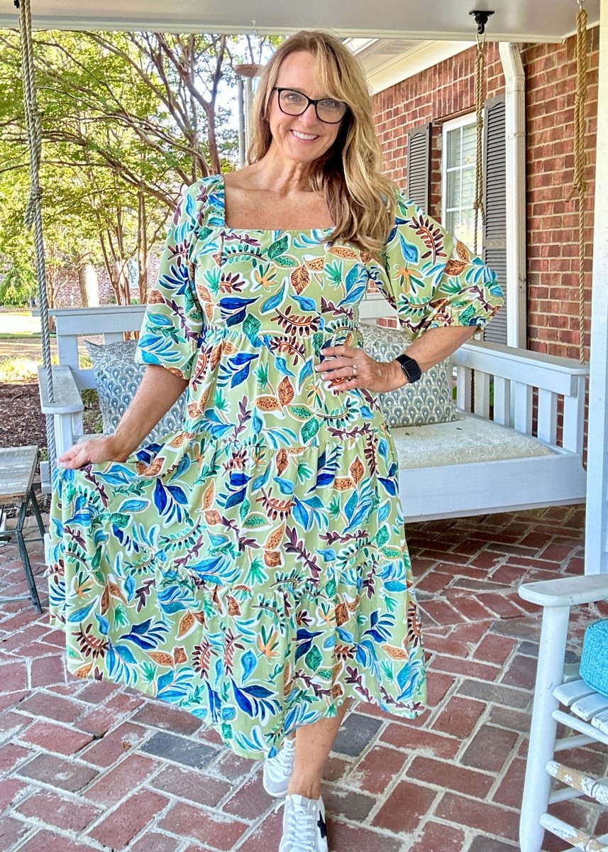 Sage Mix Square Neck Midi Dress | Umgee - Maxi Dress - Jimberly's Boutique - Olive Branch - Mississippi