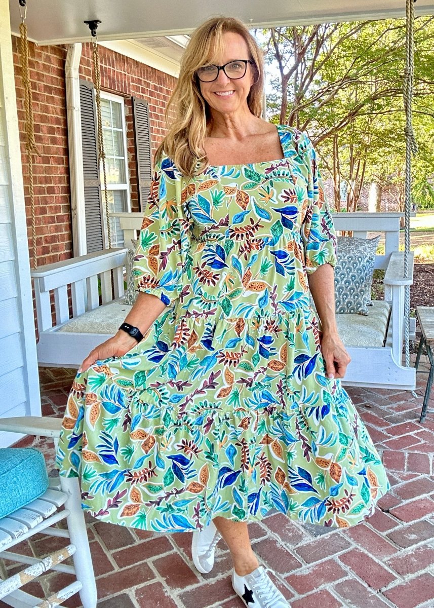 Sage Mix Square Neck Midi Dress | Umgee - Maxi Dress - Jimberly's Boutique - Olive Branch - Mississippi