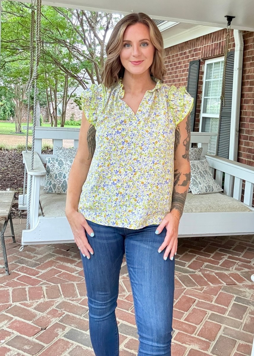 Sage Multi Ruffle Short Sleeve Top - Casual Top - Jimberly's Boutique - Olive Branch - Mississippi