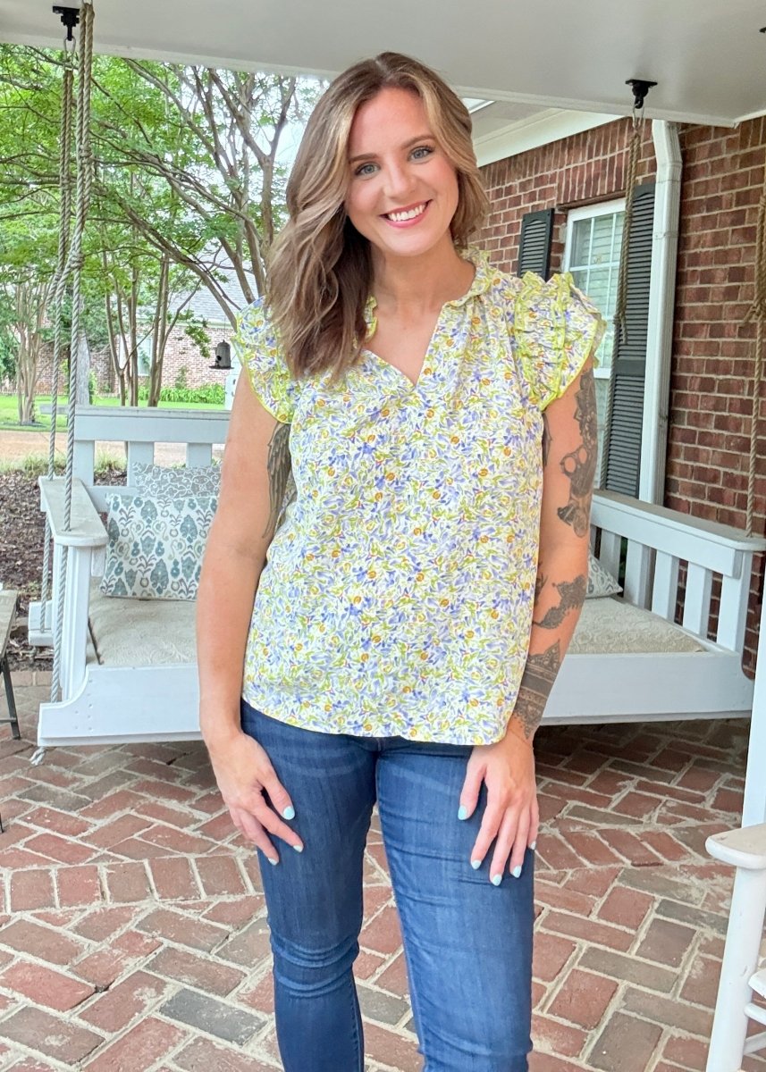 Sage Multi Ruffle Short Sleeve Top - Casual Top - Jimberly's Boutique - Olive Branch - Mississippi