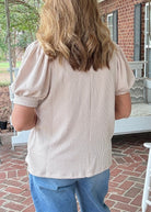 Sand Beige Raised Rib Puff Sleeve Top - Zenana Casual Top -Jimberly's Boutique-Olive Branch-Mississippi