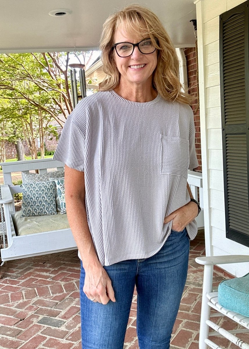 Sandra Lynn | Textured | Pocket Top - Light Grey - Zenana Casual Top - Jimberly's Boutique - Olive Branch - Mississippi