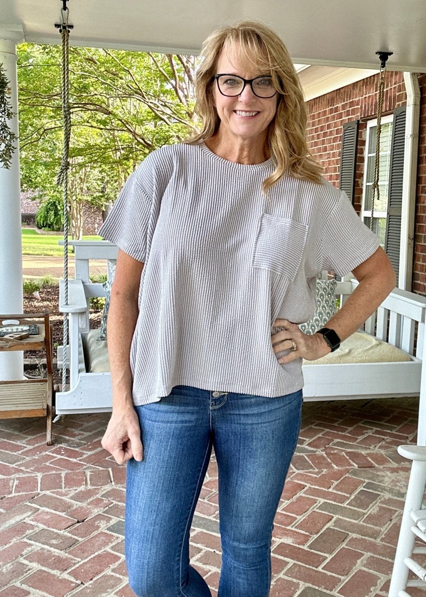 Sandra Lynn | Textured | Pocket Top - Light Grey - Zenana Casual Top - Jimberly's Boutique - Olive Branch - Mississippi