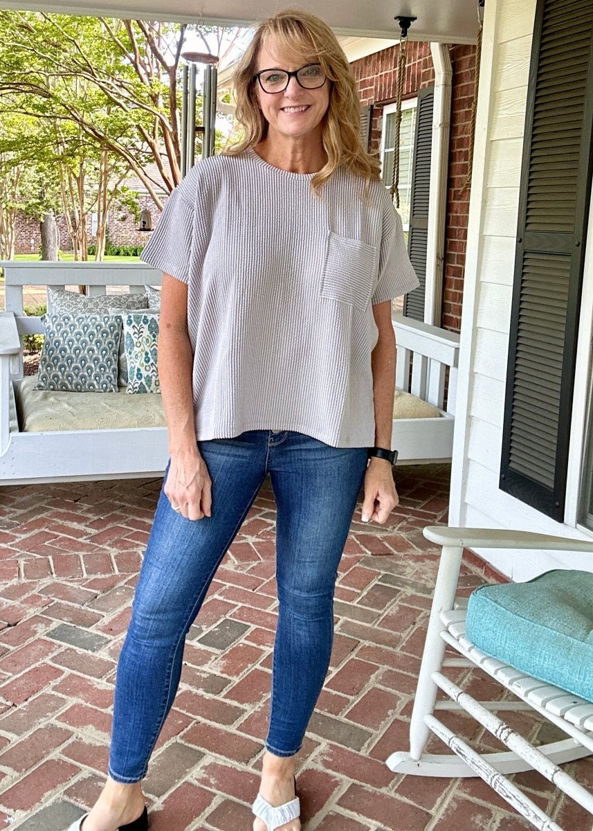 Sandra Lynn | Textured | Pocket Top - Light Grey - Zenana Casual Top - Jimberly's Boutique - Olive Branch - Mississippi