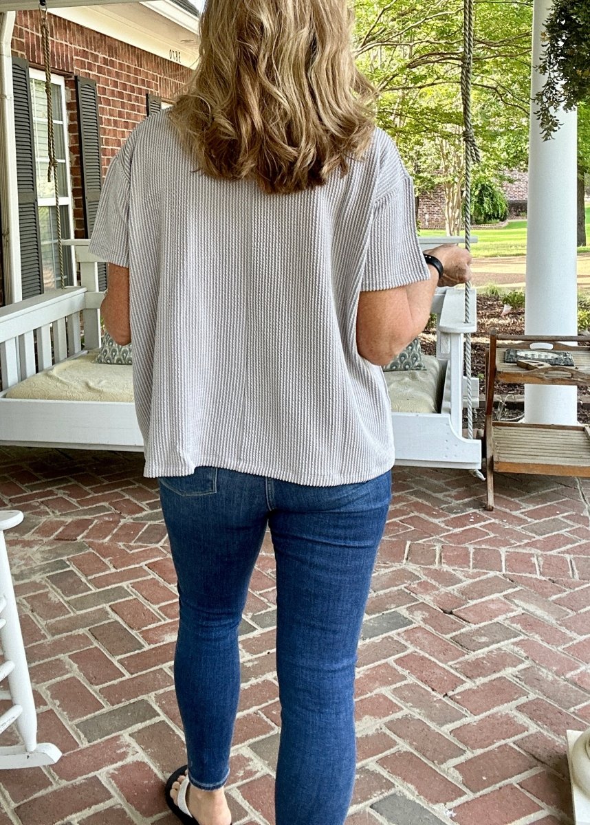 Sandra Lynn | Textured | Pocket Top - Light Grey - Zenana Casual Top - Jimberly's Boutique - Olive Branch - Mississippi