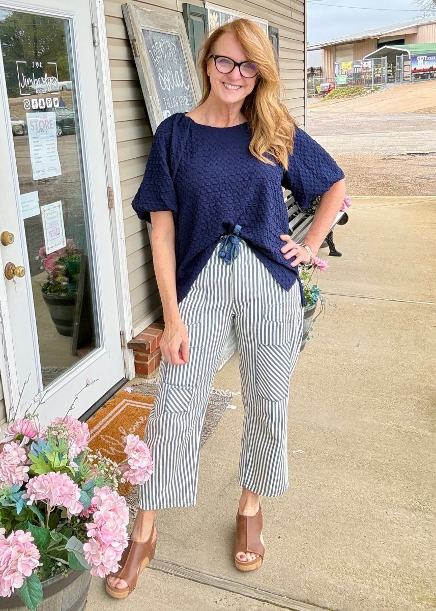 Sassy Striped Barrel Pants/Jeans - Blue - Barrel Jeans/Pants - Jimberly's Boutique - Olive Branch - Mississippi