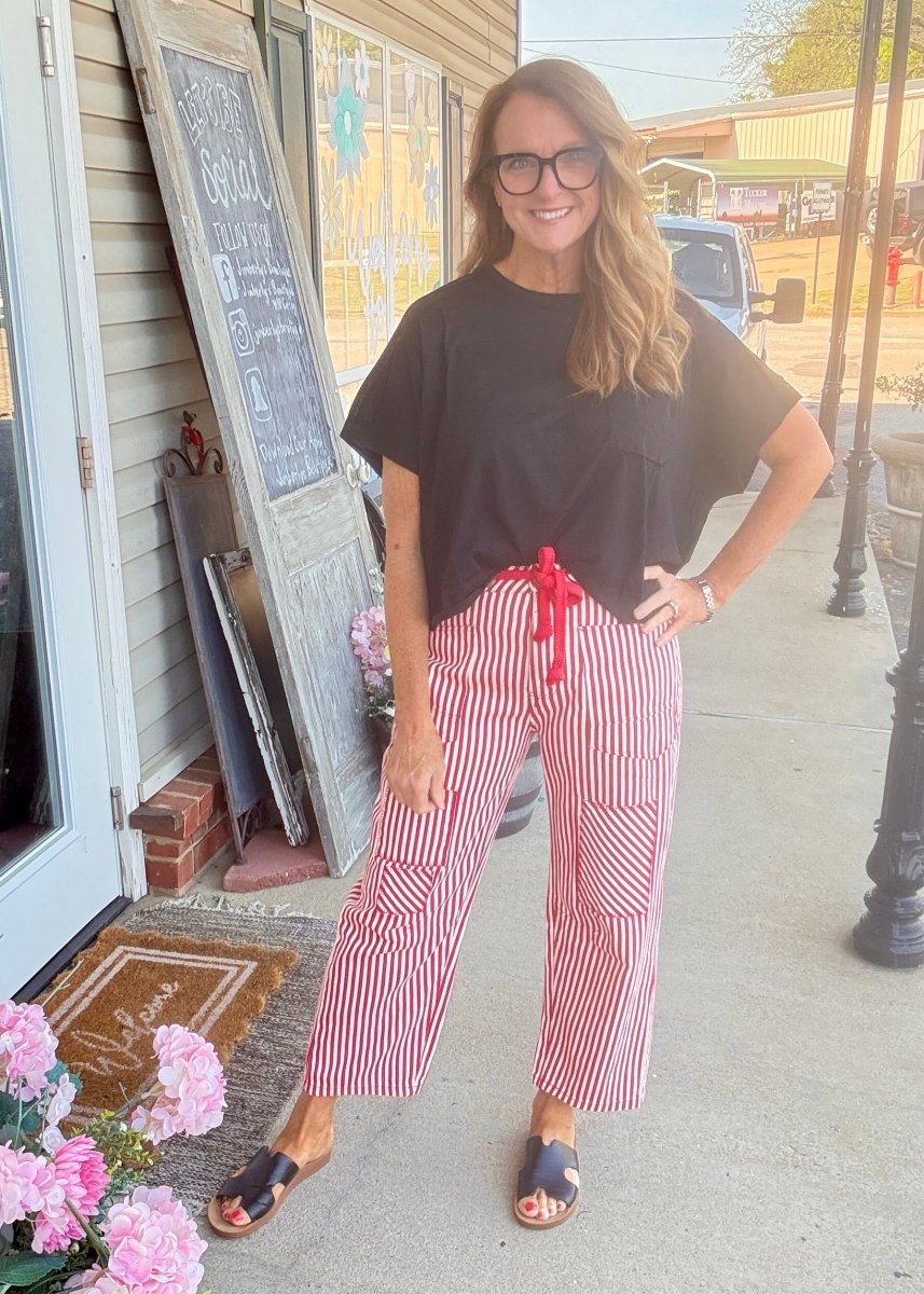 Sassy Striped Barrel Pants/Jeans - Red - Barrel Jeans/Pants - Jimberly's Boutique - Olive Branch - Mississippi
