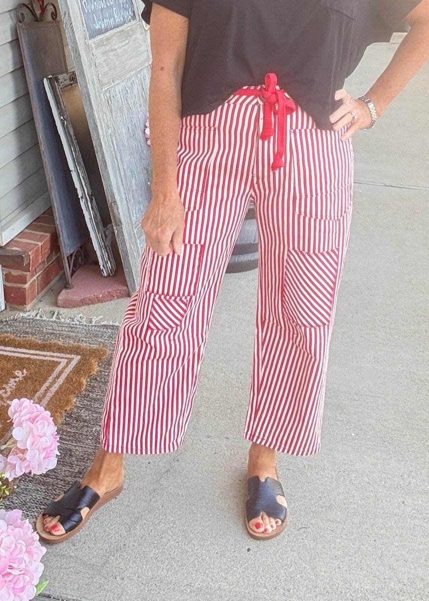 Sassy Striped Barrel Pants/Jeans - Red - Barrel Jeans/Pants - Jimberly's Boutique - Olive Branch - Mississippi