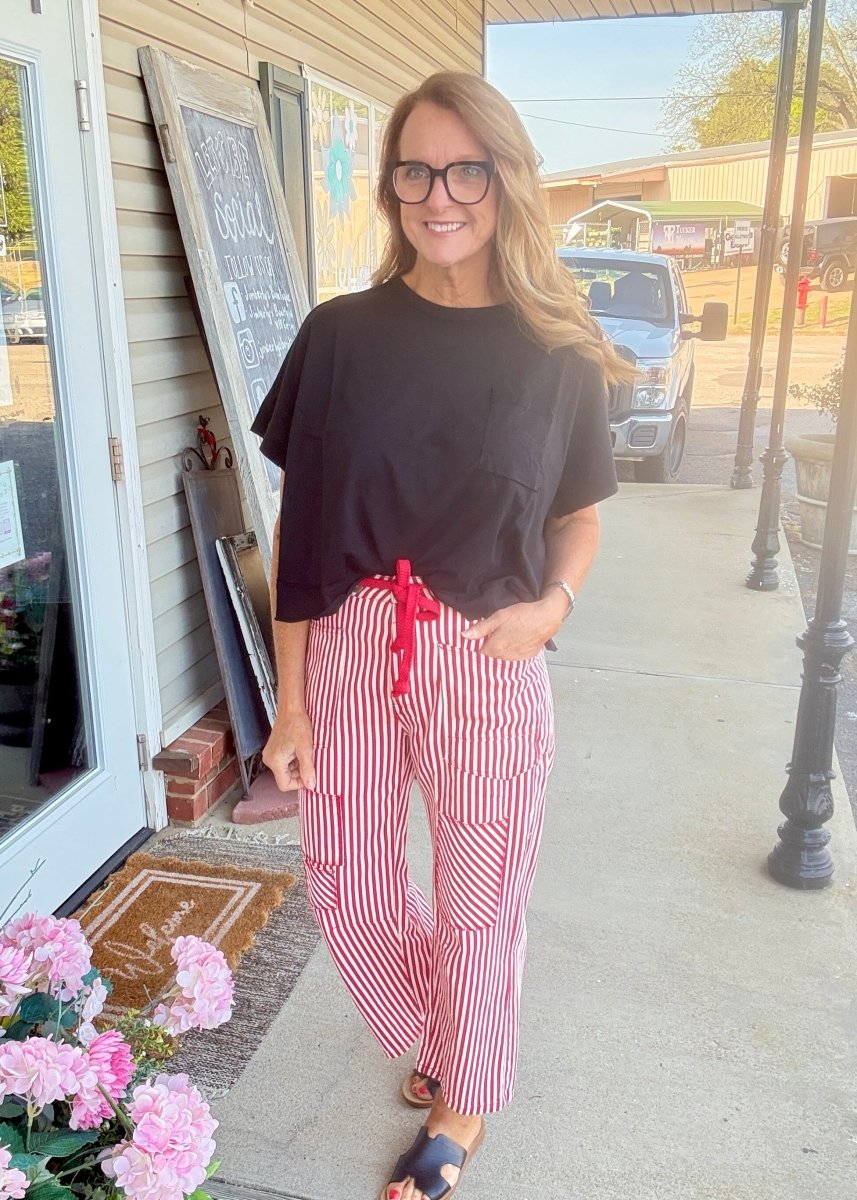 Sassy Striped Barrel Pants/Jeans - Red - Barrel Jeans/Pants - Jimberly's Boutique - Olive Branch - Mississippi