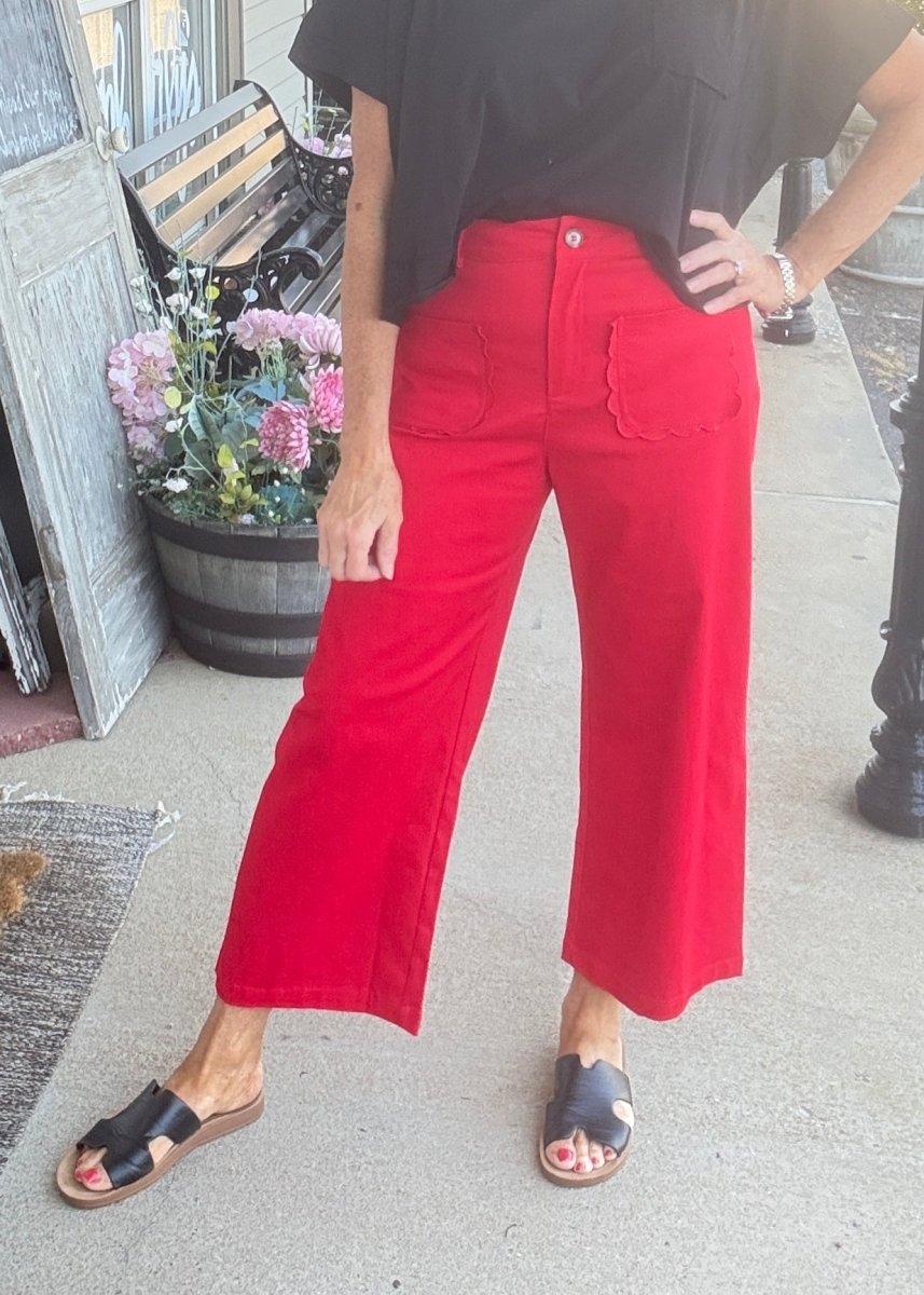 Scallop Pocket Wide Leg Pants - Red | Jodifl - Pants - Jimberly's Boutique - Olive Branch - Mississippi
