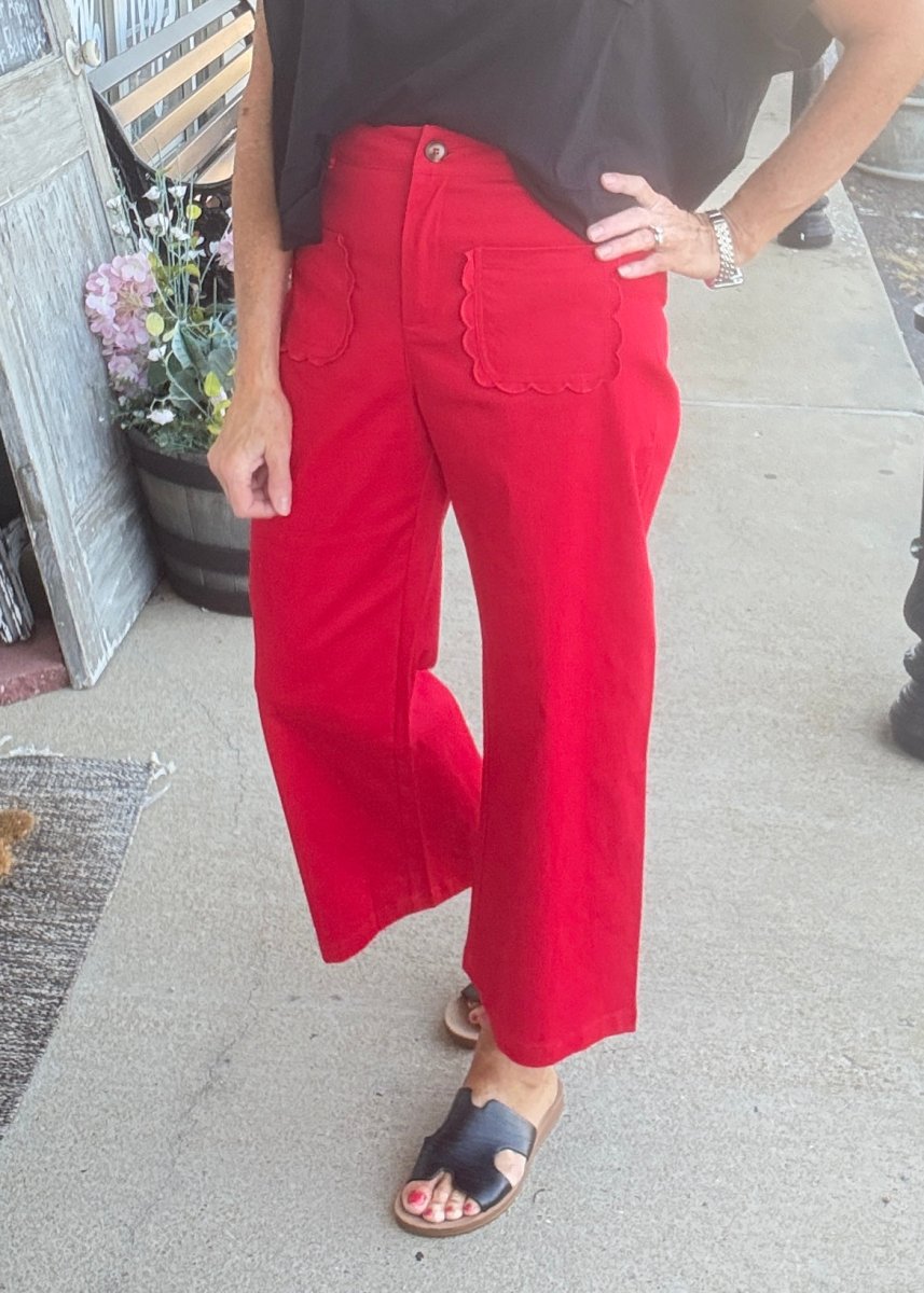 Scallop Pocket Wide Leg Pants - Red | Jodifl - Pants - Jimberly's Boutique - Olive Branch - Mississippi