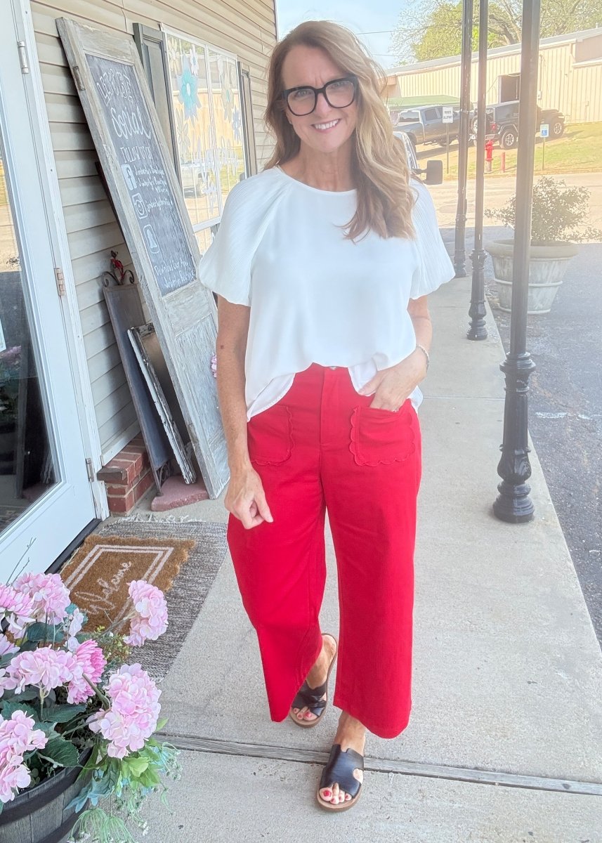 Scallop Pocket Wide Leg Pants - Red | Jodifl - Pants - Jimberly's Boutique - Olive Branch - Mississippi