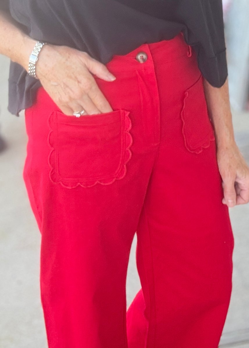 Scallop Pocket Wide Leg Pants - Red | Jodifl - Pants - Jimberly's Boutique - Olive Branch - Mississippi