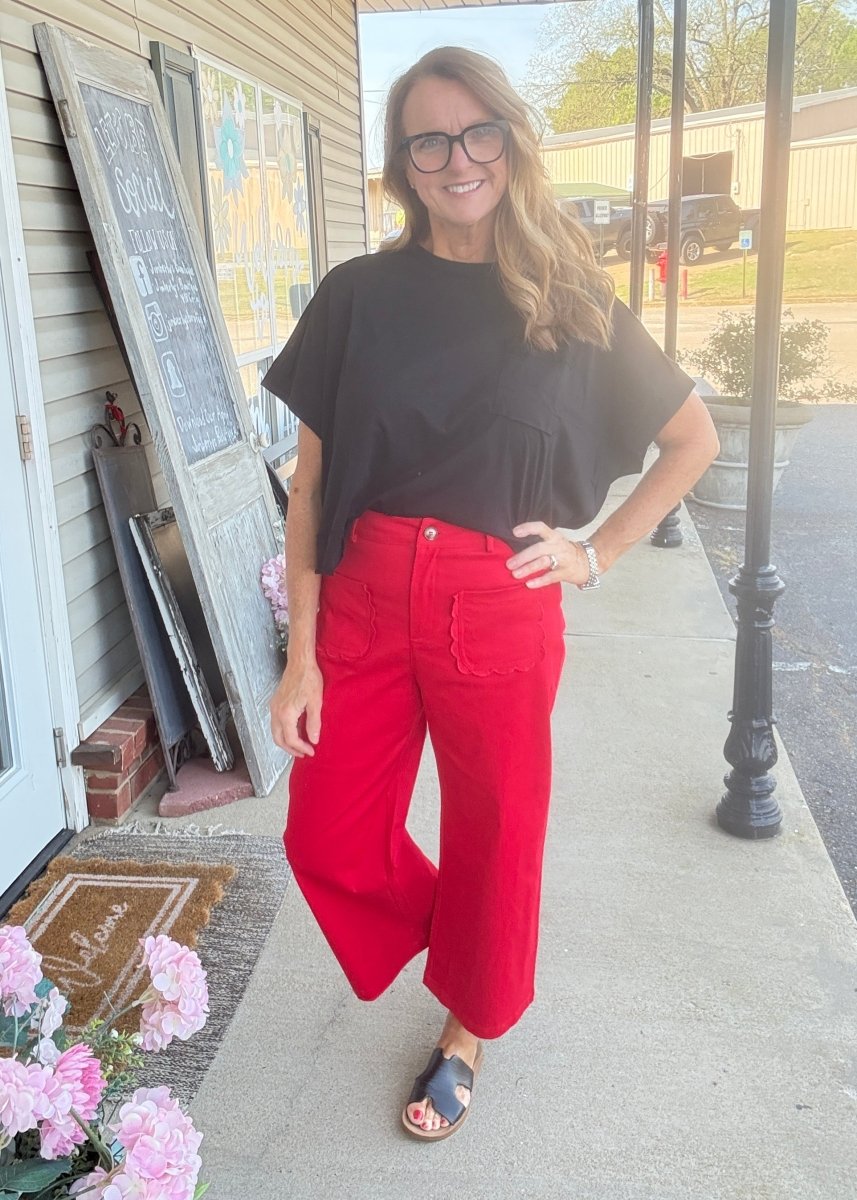 Scallop Pocket Wide Leg Pants - Red | Jodifl - Pants - Jimberly's Boutique - Olive Branch - Mississippi