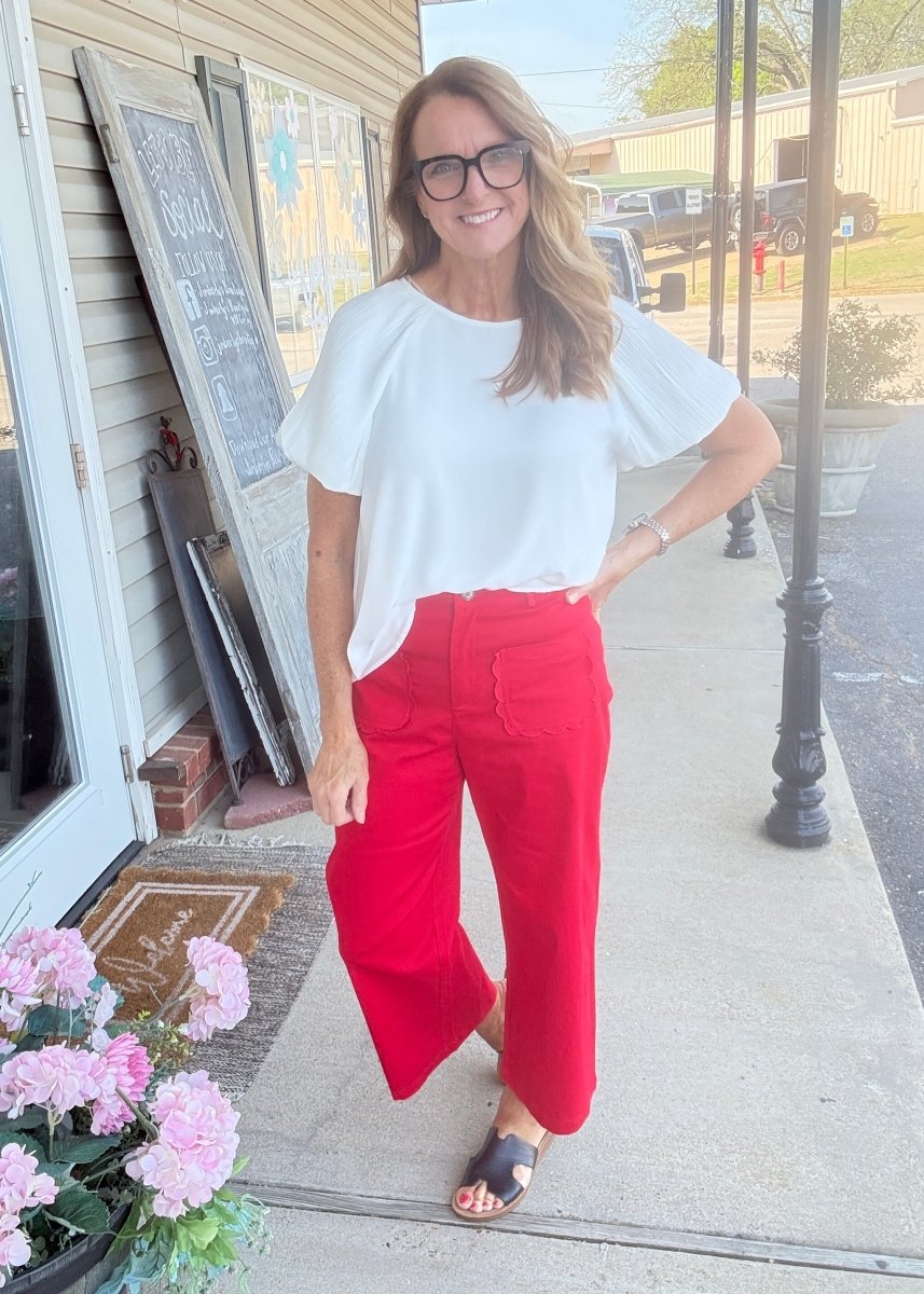 Scallop Pocket Wide Leg Pants - Red | Jodifl - Pants - Jimberly's Boutique - Olive Branch - Mississippi