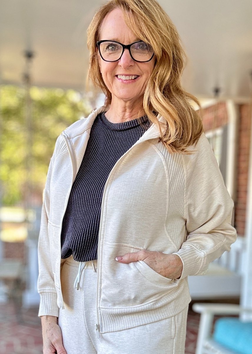 Scuba Full Zip Jacket - Heather Beige | Zenana - Jacket - Jimberly's Boutique - Olive Branch - Mississippi