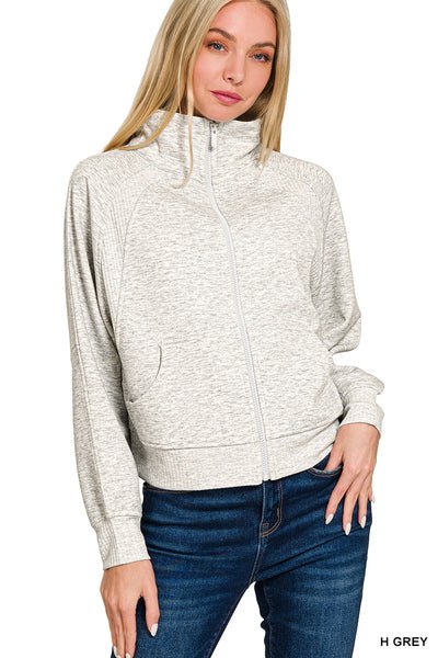 Scuba Full Zip Jacket - Heather Grey | Zenana - Jacket - Jimberly's Boutique - Olive Branch - Mississippi