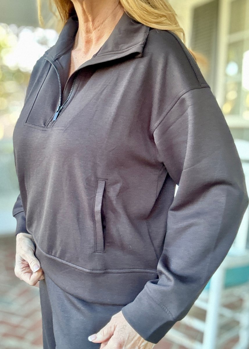 Scuba Half Zip Pullover - Black | Zenana - Casual Top - Jimberly's Boutique - Olive Branch - Mississippi