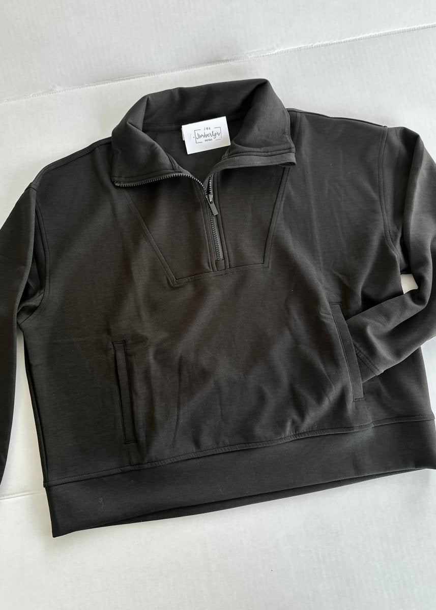 Scuba Half Zip Pullover - Black | Zenana - Casual Top - Jimberly's Boutique - Olive Branch - Mississippi