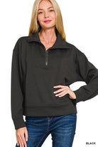 Scuba Half Zip Pullover - Black | Zenana - Casual Top - Jimberly's Boutique - Olive Branch - Mississippi
