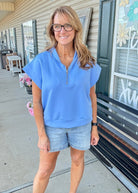 Scuba High Neck Half Zip Top - Cornflower - Casual Top - Jimberly's Boutique - Olive Branch - Mississippi