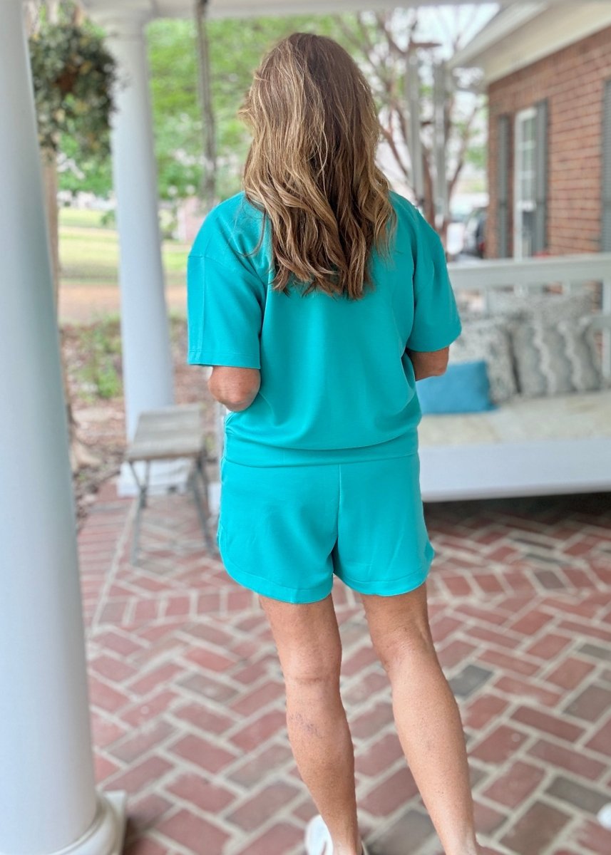 Scuba Mock Neck Shorts Set - Turquoise - shorts set - Jimberly's Boutique - Olive Branch - Mississippi