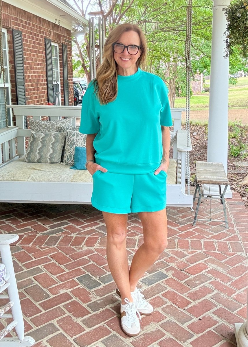 Scuba Mock Neck Shorts Set - Turquoise - shorts set - Jimberly's Boutique - Olive Branch - Mississippi