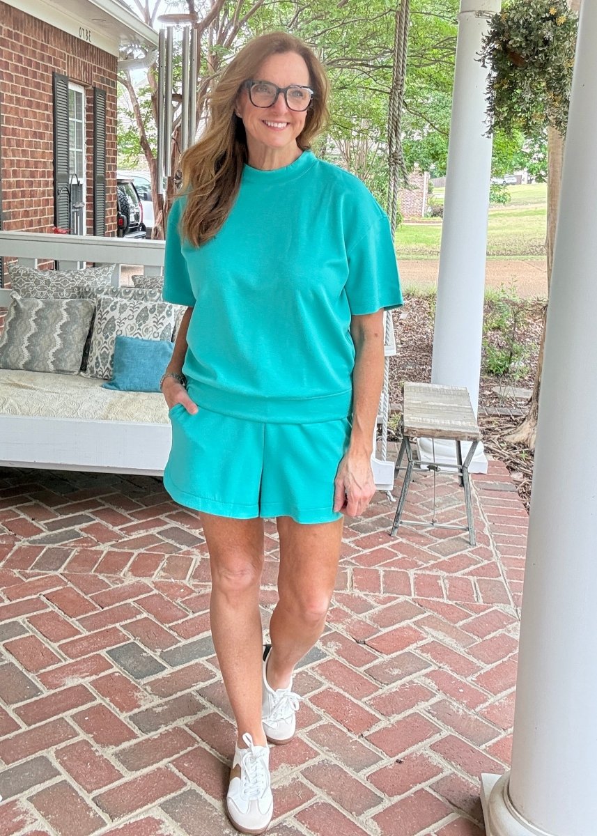 Scuba Mock Neck Shorts Set - Turquoise - shorts set - Jimberly's Boutique - Olive Branch - Mississippi