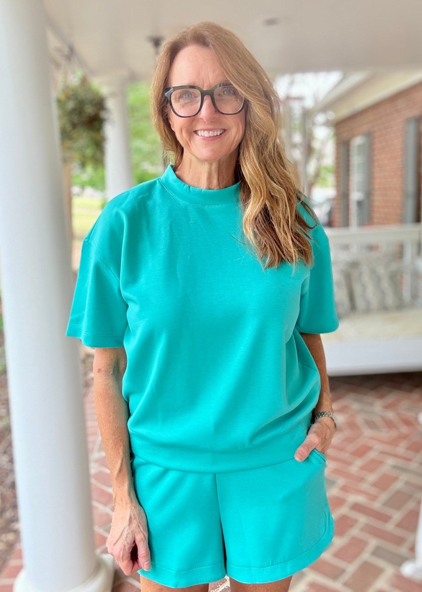 Scuba Mock Neck Shorts Set - Turquoise - shorts set - Jimberly's Boutique - Olive Branch - Mississippi