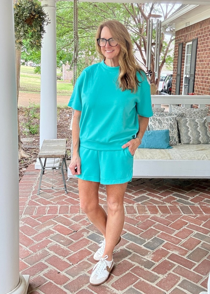 Scuba Mock Neck Shorts Set - Turquoise - shorts set - Jimberly's Boutique - Olive Branch - Mississippi
