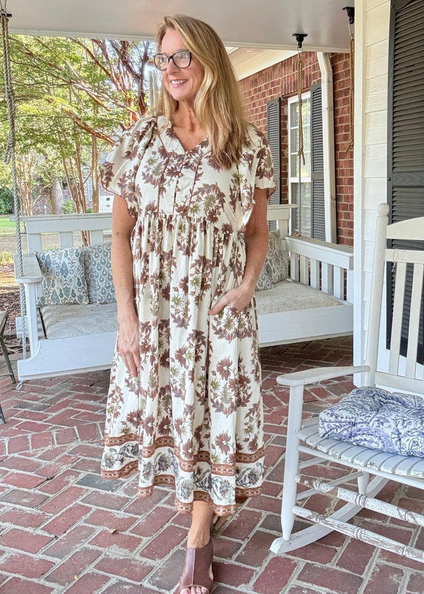 Sepia Floral Midi Dress - midi dress - Jimberly's Boutique - Olive Branch - Mississippi
