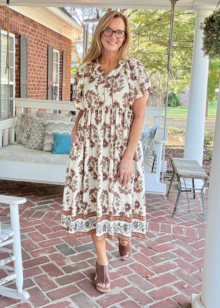 Sepia Floral Midi Dress - midi dress - Jimberly's Boutique - Olive Branch - Mississippi