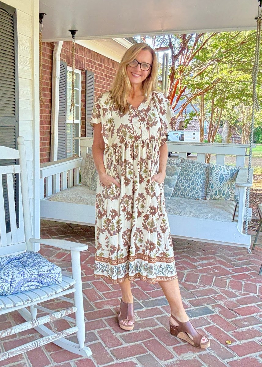 Sepia Floral Midi Dress - midi dress - Jimberly's Boutique - Olive Branch - Mississippi