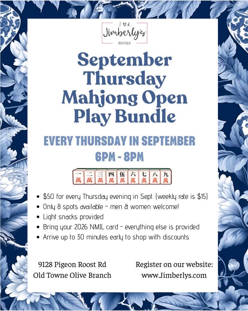September Thursday Night Mahjong Open Play Bundle - September 2026 - Jimberly's Boutique-Olive Branch-Mississippi