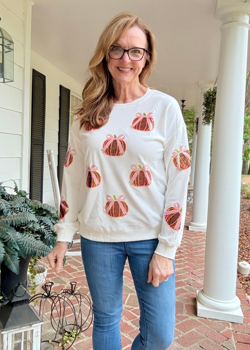 Sequin Bow Pumpkin Sweatshirt - Sweatshirt - Jimberly's Boutique - Olive Branch - Mississippi