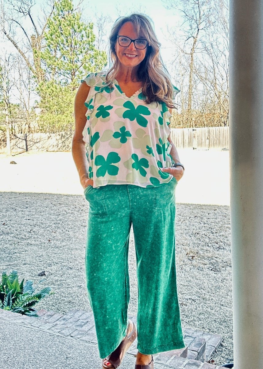 Shane Ruffled Sleeve Top - Green - Casual Top - Jimberly's Boutique - Olive Branch - Mississippi