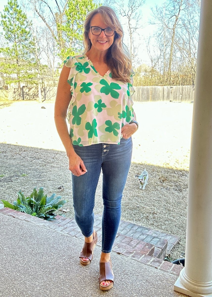 Shane Ruffled Sleeve Top - Green - Casual Top - Jimberly's Boutique - Olive Branch - Mississippi