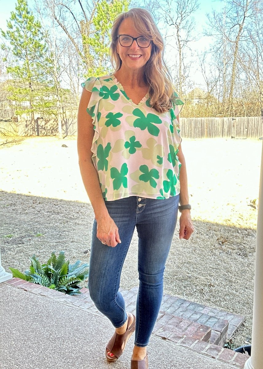 Shane Ruffled Sleeve Top - Green - Casual Top - Jimberly's Boutique - Olive Branch - Mississippi